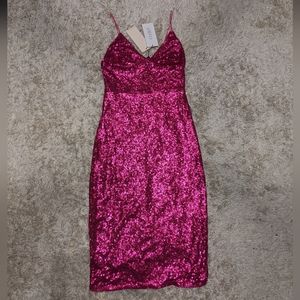 Hot pink sequin midi dress